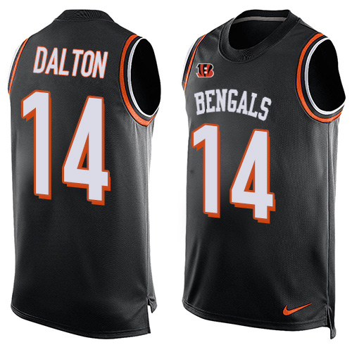 Men's Limited Andy Dalton Nike Jersey Black - #14 Player Name & Number Tank Top NFL Cincinnati Bengals